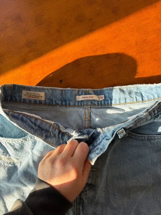 Levi's Light Blue Distressed Denim Cutoff Shorts - Picture 3 of 3